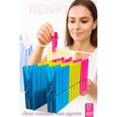 Renkli Çok Amaçlı Plastik Mandal Seti - 12'li Dayanıklı Tasarım