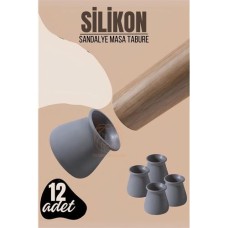 Silikon Mobilya Koruyucu Pedler - Zemin Çizilmez Ayak Kılıfı 12'li Gri