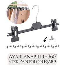 8'li Etek Pantolon Askı Seti - Kıskaçlı, Kaymaz, Çok Amaçlı Elbise Askısı