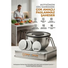 Çok Amaçlı 4.5L Paslanmaz Çelik Karıştırma Kabı - Sıçratmaz Kapaklı Saklama Kasesi