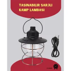USB Şarjlı Retro Led Kamp Feneri - 4 Işık Modu Su Geçirmez Taşınabilir El Feneri