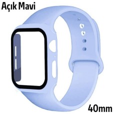 Apple Watch 4-5-6 40mm Şık Silikon Kordon ve Ekran Koruyucu Kılıf Seti