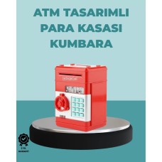 Elektronik Şifreli Kırmızı ATM Tasarımlı Çelik Kumbara