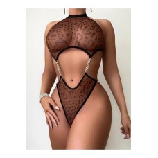 Leopar Desenli Seksi Babydoll Gecelik: Kahverengi Fantezi Kostüm