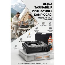 Oto Ateşlemeli Siyah Taşınabilir Kamp Ocağı + 1 Kartuş Piknik Seti