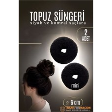 ✨ Siyah Mini Saç Topuz Süngeri 6 cm 2'li Set - Kolay Şekillendirme
