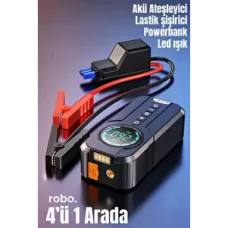 4'ü 1 Arada Lastik Şişirme ve Akü Takviye Cihazı, Powerbank & LED Işık