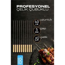 Profesyonel Ahşap Saplı Çelik Mangal Şiş Seti - 18 Parça