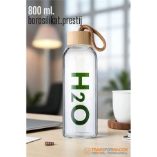 Bambu Kapaklı Borosilikat Cam Matara - 800 Ml Şeffaf Ofis Matarası