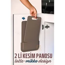 Mikko Tasarım Latte Kesim Tahtası | 2'li Stantlı Yapışkanlı Panel