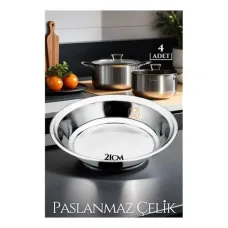 B.Caprio Design Paslanmaz Çelik 21 cm 4'lü Tabak Seti | Modern ve Şık Sofralar İçin ✨