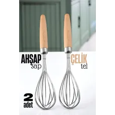 Premium Çelik Yumurta ve Sos Çırpıcısı - Ahşap Saplı Mutfak Teli