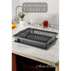 Pratik Bulaşık Kurutma Rafı Tabaklık - Şık Gri Tasarım