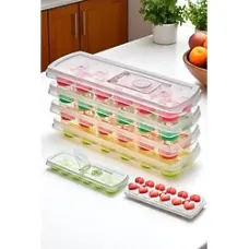 ✨ Pratik Kapaklı Silikon Buz Kalıbı 4'lü Set - Bas-Bırak Tasarım