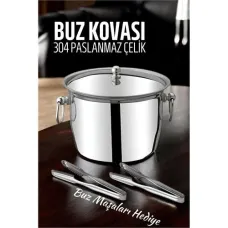 Premium Paslanmaz Çelik Buz Kovası ve Maşası Seti - Buz Termosu