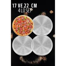Çelik Delikli Pizza Lahmacun Tepsi Seti 4'lü 17-22 cm