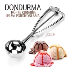 Premium Dondurma Porsiyon Kaşığı - Çelik Kurabiye ve Köfte Kepçesi
