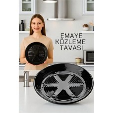 31 cm Emaye Közleme Tavası - Fırına Uyumlu Delikli Izgara Yüzeyli Parlak Siyah