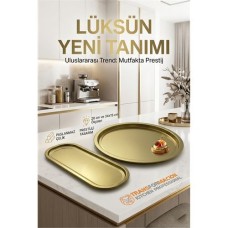 Masterpiece Çelik Tepsi Seti - 28 cm Yuvarlak ve 34x15 cm Dikdörtgen - 722990