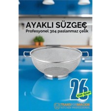 Premium 304 Paslanmaz Çelik 26 Cm Süzgeç - Makarna, Pirinç ve Meyve Süzgeci (Çok Amaçlı Mutfak Gereci)