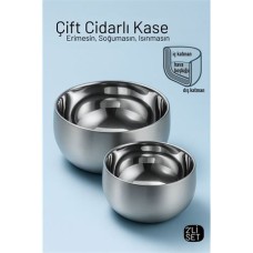 Lüks Paslanmaz Çelik Isı Yalıtımlı Kase Seti 2'li