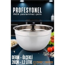Profesyonel 304 Paslanmaz Çelik 20 cm Derin Karıştırma Kasesi - 1.2 Litre