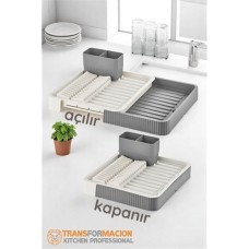 Pratik Açılır-Kapanır Bulaşık Sepeti | Süngerli ve Tüplü Durulama Ünitesi Gri