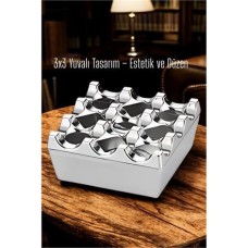 🌟 3×3 Yuvalı Premium Krom Küllük - Modern Ofis ve Ev Tasarımı 🔥