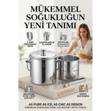 Premium Inox Buz Kovası Seti - Süzgeçli ve Maşalı Şık Parti Hediyesi