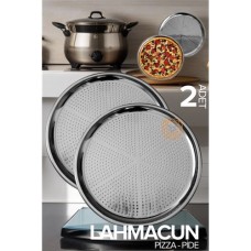 Profesyonel Lahmacun Pizza Pide Pişirme Tepsisi 2'li Set – Yapışmaz Taban