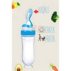 ✨ Silikon Mini Biberon Kaşık Seti - Erkek Bebek Besleyici (Turkuaz)