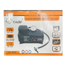 YAĞE 843 12V 250 PSI Oto Kompresörü - Fişli ve Çakmaklı Hava Şişirme Pompası